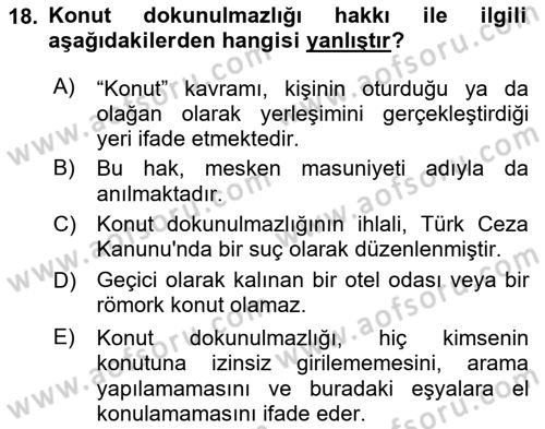 İnsan Hakları Ve Kamu Özgürlükleri Dersi 2023 - 2024 Yılı (Final) Dönem Sonu Sınav Soruları 18. Soru