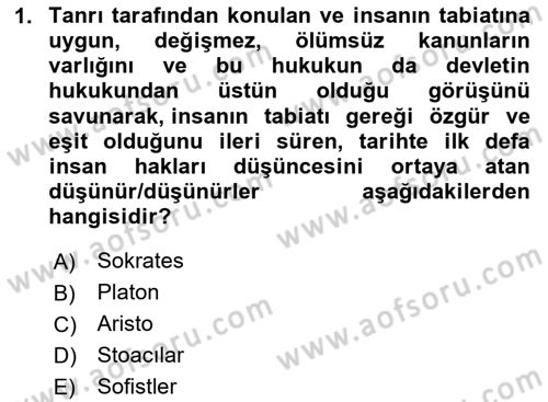 İnsan Hakları Ve Kamu Özgürlükleri Dersi 2023 - 2024 Yılı Yaz Okulu Sınav Soruları 1. Soru