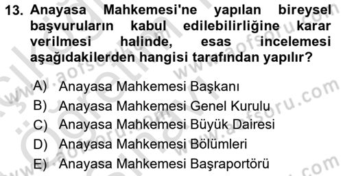 İnsan Hakları Ve Kamu Özgürlükleri Dersi 2023 - 2024 Yılı Yaz Okulu Sınav Soruları 13. Soru