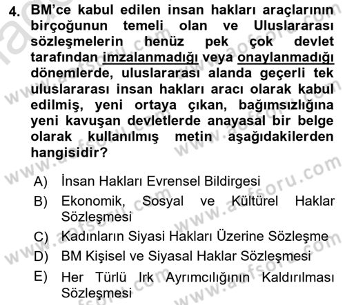 İnsan Hakları Ve Kamu Özgürlükleri Dersi 2023 - 2024 Yılı Yaz Okulu Sınav Soruları 4. Soru
