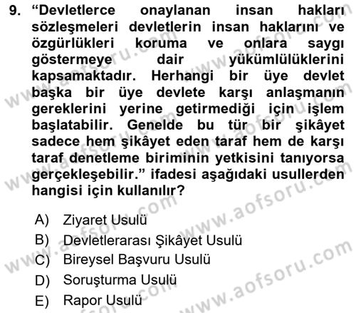 İnsan Hakları Ve Kamu Özgürlükleri Dersi 2023 - 2024 Yılı Yaz Okulu Sınav Soruları 9. Soru