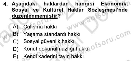 İnsan Hakları Ve Kamu Özgürlükleri Dersi 2024 - 2025 Yılı (Final) Dönem Sonu Sınav Soruları 4. Soru