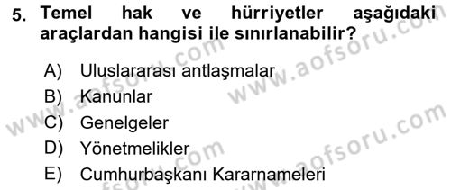 İnsan Hakları Ve Kamu Özgürlükleri Dersi 2024 - 2025 Yılı (Final) Dönem Sonu Sınav Soruları 5. Soru
