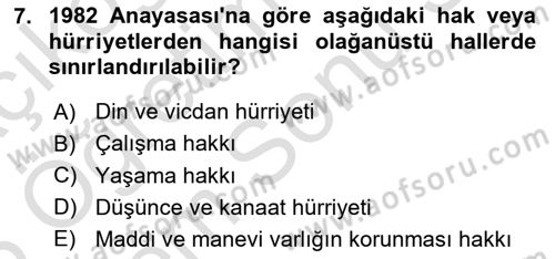 İnsan Hakları Ve Kamu Özgürlükleri Dersi 2024 - 2025 Yılı (Final) Dönem Sonu Sınav Soruları 7. Soru