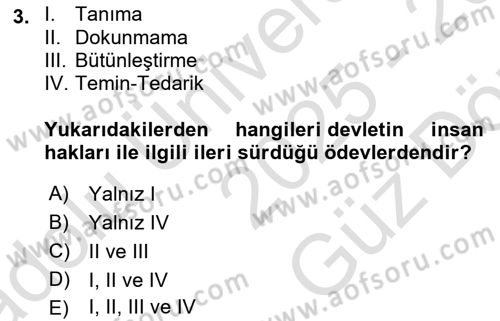 İnsan Hakları Ve Kamu Özgürlükleri Dersi 2025 - 2026 Yılı (Vize) Ara Sınav Soruları 3. Soru