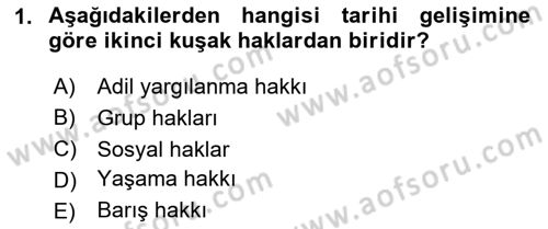 İnsan Hakları Ve Kamu Özgürlükleri Dersi 2025 - 2026 Yılı (Final) Dönem Sonu Sınav Soruları 1. Soru