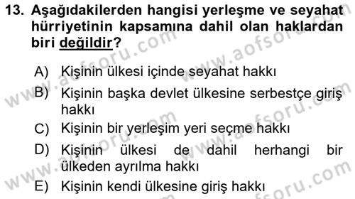 İnsan Hakları Ve Kamu Özgürlükleri Dersi 2025 - 2026 Yılı (Final) Dönem Sonu Sınav Soruları 13. Soru