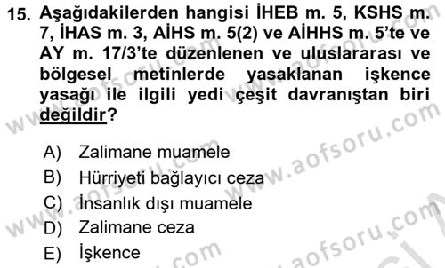 İnsan Hakları Ve Kamu Özgürlükleri Dersi 2025 - 2026 Yılı (Final) Dönem Sonu Sınav Soruları 15. Soru