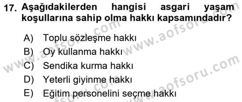 İnsan Hakları Ve Kamu Özgürlükleri Dersi 2025 - 2026 Yılı (Final) Dönem Sonu Sınav Soruları 17. Soru