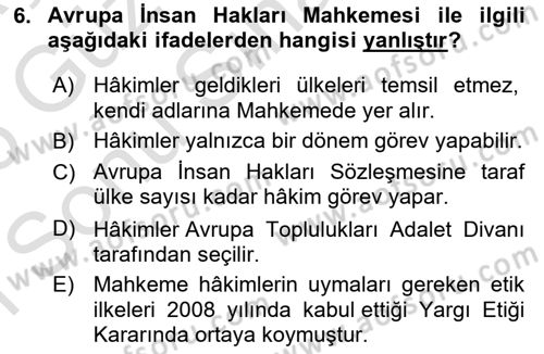 İnsan Hakları Ve Kamu Özgürlükleri Dersi 2025 - 2026 Yılı (Final) Dönem Sonu Sınav Soruları 6. Soru
