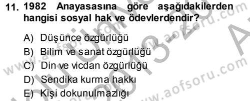 İnsan Hakları Ve Kamu Özgürlükleri -x Dersi 2013 - 2014 Yılı (Vize) Ara Sınav Soruları 11. Soru