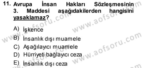 İnsan Hakları Ve Kamu Özgürlükleri -x Dersi 2013 - 2014 Yılı (Final) Dönem Sonu Sınav Soruları 11. Soru