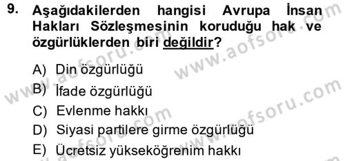 İnsan Hakları Ve Kamu Özgürlükleri -x Dersi 2014 - 2015 Yılı (Final) Dönem Sonu Sınav Soruları 9. Soru