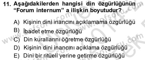 İnsan Hakları Ve Kamu Özgürlükleri -x Dersi 2014 - 2015 Yılı Tek Ders Sınav Soruları 11. Soru