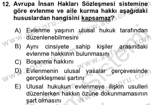 İnsan Hakları Ve Kamu Özgürlükleri -x Dersi 2015 - 2016 Yılı (Final) Dönem Sonu Sınav Soruları 12. Soru