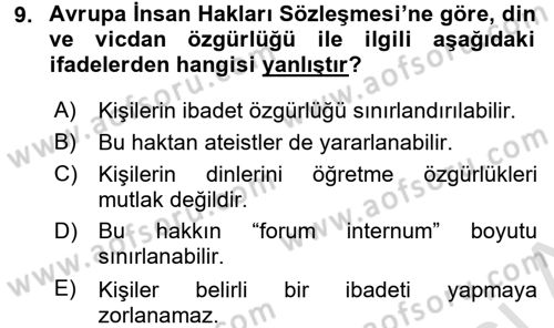 İnsan Hakları Ve Kamu Özgürlükleri -x Dersi 2015 - 2016 Yılı (Final) Dönem Sonu Sınav Soruları 9. Soru
