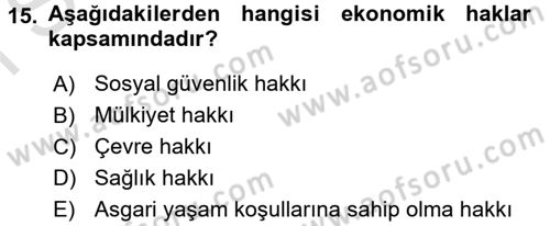 İnsan Hakları Ve Kamu Özgürlükleri -x Dersi 2016 - 2017 Yılı (Final) Dönem Sonu Sınav Soruları 15. Soru