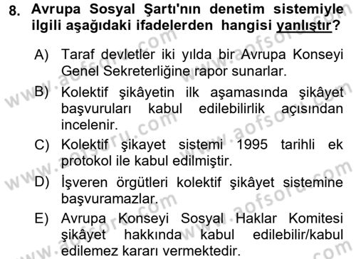 İnsan Hakları Ve Kamu Özgürlükleri -x Dersi 2017 - 2018 Yılı 3 Ders Sınav Soruları 8. Soru