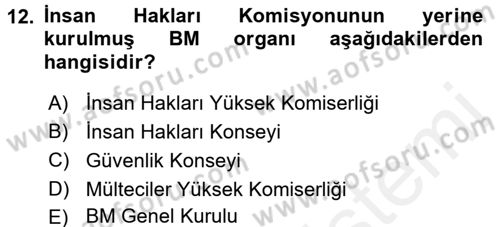 İnsan Hakları Ve Kamu Özgürlükleri -x Dersi 2017 - 2018 Yılı (Vize) Ara Sınav Soruları 12. Soru