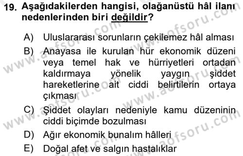 İnsan Hakları Ve Kamu Özgürlükleri -x Dersi 2017 - 2018 Yılı (Vize) Ara Sınav Soruları 19. Soru