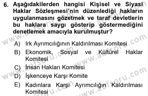 İnsan Hakları Ve Kamu Özgürlükleri -x Dersi 2018 - 2019 Yılı 3 Ders Sınav Soruları 6. Soru