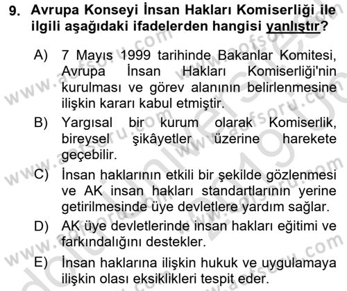 İnsan Hakları Ve Kamu Özgürlükleri -x Dersi 2018 - 2019 Yılı 3 Ders Sınav Soruları 9. Soru