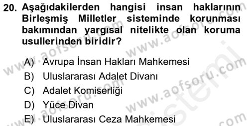 İnsan Hakları Ve Kamu Özgürlükleri -x Dersi 2018 - 2019 Yılı (Vize) Ara Sınav Soruları 20. Soru