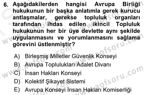 İnsan Hakları Ve Kamu Özgürlükleri -x Dersi 2018 - 2019 Yılı (Final) Dönem Sonu Sınav Soruları 6. Soru