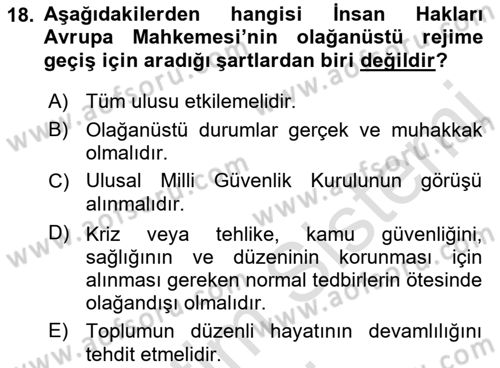 İnsan Hakları Ve Kamu Özgürlükleri -x Dersi 2019 - 2020 Yılı (Vize) Ara Sınav Soruları 18. Soru