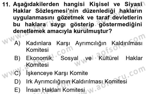 İnsan Hakları Ve Kamu Özgürlükleri -x Dersi 2021 - 2022 Yılı (Vize) Ara Sınav Soruları 11. Soru