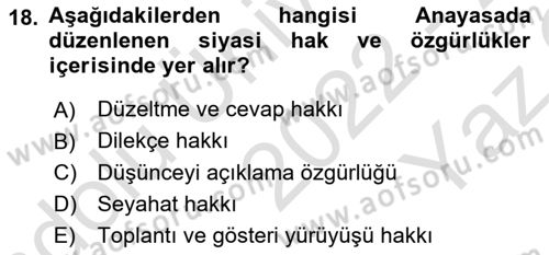 İnsan Hakları Ve Kamu Özgürlükleri -x Dersi 2022 - 2023 Yılı Yaz Okulu Sınav Soruları 18. Soru