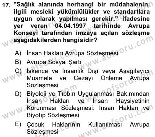 İnsan Hakları Ve Kamu Özgürlükleri -x Dersi 2023 - 2024 Yılı (Vize) Ara Sınav Soruları 17. Soru
