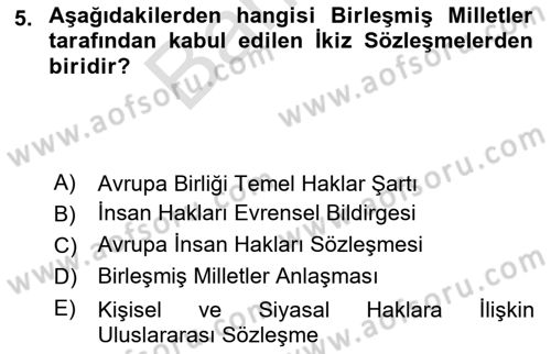 İnsan Hakları Ve Kamu Özgürlükleri -x Dersi 2023 - 2024 Yılı (Final) Dönem Sonu Sınav Soruları 5. Soru