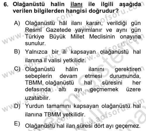 İnsan Hakları Ve Kamu Özgürlükleri -x Dersi 2023 - 2024 Yılı (Final) Dönem Sonu Sınav Soruları 6. Soru