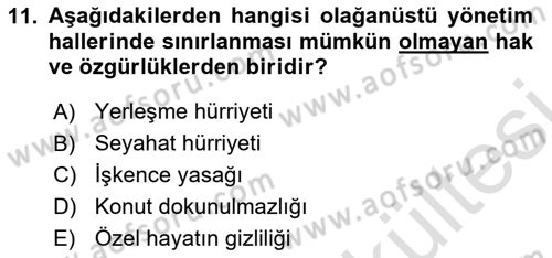 İnsan Hakları Ve Kamu Özgürlükleri -x Dersi 2025 - 2026 Yılı (Vize) Ara Sınav Soruları 11. Soru
