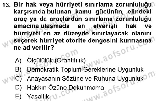 İnsan Hakları Ve Kamu Özgürlükleri -x Dersi 2025 - 2026 Yılı (Vize) Ara Sınav Soruları 13. Soru