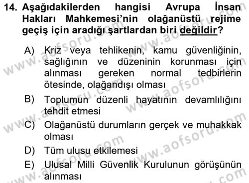 İnsan Hakları Ve Kamu Özgürlükleri -x Dersi 2025 - 2026 Yılı (Vize) Ara Sınav Soruları 14. Soru