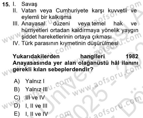 İnsan Hakları Ve Kamu Özgürlükleri -x Dersi 2025 - 2026 Yılı (Vize) Ara Sınav Soruları 15. Soru