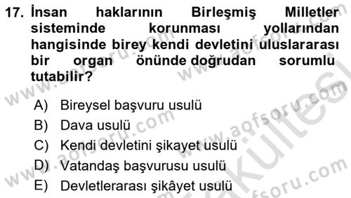 İnsan Hakları Ve Kamu Özgürlükleri -x Dersi 2025 - 2026 Yılı (Vize) Ara Sınav Soruları 17. Soru