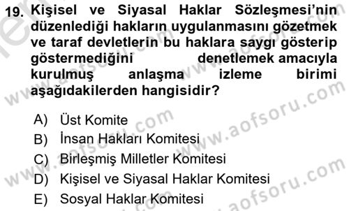 İnsan Hakları Ve Kamu Özgürlükleri -x Dersi 2025 - 2026 Yılı (Vize) Ara Sınav Soruları 19. Soru