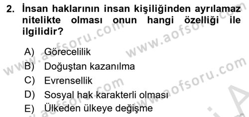 İnsan Hakları Ve Kamu Özgürlükleri -x Dersi 2025 - 2026 Yılı (Vize) Ara Sınav Soruları 2. Soru