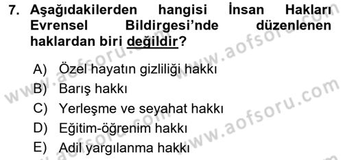İnsan Hakları Ve Kamu Özgürlükleri -x Dersi 2025 - 2026 Yılı (Vize) Ara Sınav Soruları 7. Soru