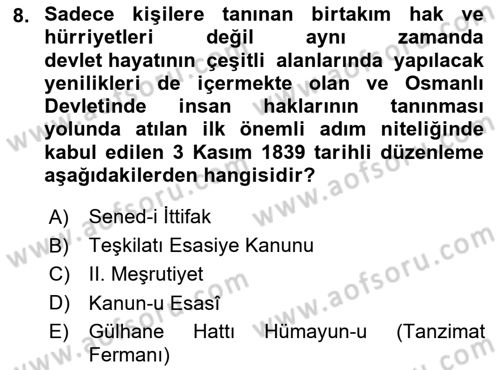 İnsan Hakları Ve Kamu Özgürlükleri -x Dersi 2025 - 2026 Yılı (Vize) Ara Sınav Soruları 8. Soru