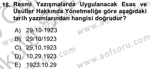 Kalem Mevzuatı Dersi 2018 - 2019 Yılı Yaz Okulu Sınavı 18. Soru