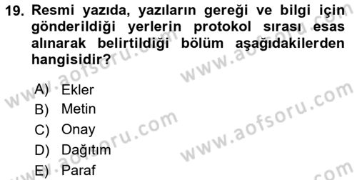 Kalem Mevzuatı Dersi 2018 - 2019 Yılı Yaz Okulu Sınavı 19. Soru