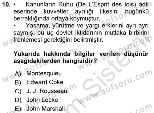 İdari Yargı Ve Anayasa Yargısı Dersi 2020 - 2021 Yılı Yaz Okulu Sınav Soruları 10. Soru
