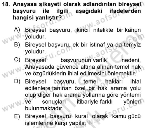İdari Yargı Ve Anayasa Yargısı Dersi 2020 - 2021 Yılı Yaz Okulu Sınav Soruları 18. Soru
