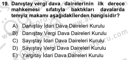 İdari Yargı Ve Anayasa Yargısı Dersi 2021 - 2022 Yılı (Vize) Ara Sınav Soruları 19. Soru