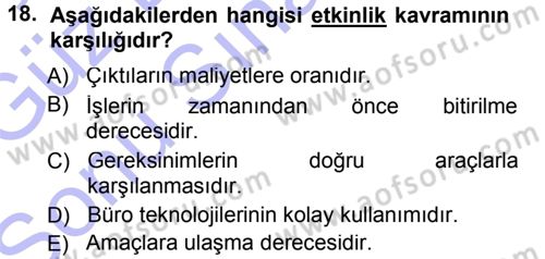 Büro Teknolojileri Dersi 2012 - 2013 Yılı (Final) Dönem Sonu Sınav Soruları 18. Soru