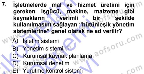 Büro Teknolojileri Dersi 2012 - 2013 Yılı (Final) Dönem Sonu Sınav Soruları 7. Soru